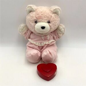 Heart to Heart Baby Bear Teddy Pink Plush VTG 1985 W/ Heart Works Chosun
